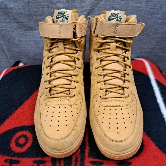 Size 9.5 Women’s NIKE AIR FORCE 1 HI HIGH PREMIUM PRM FLAX-WHEAT 654440-200 2016 - Picture 3 of 13